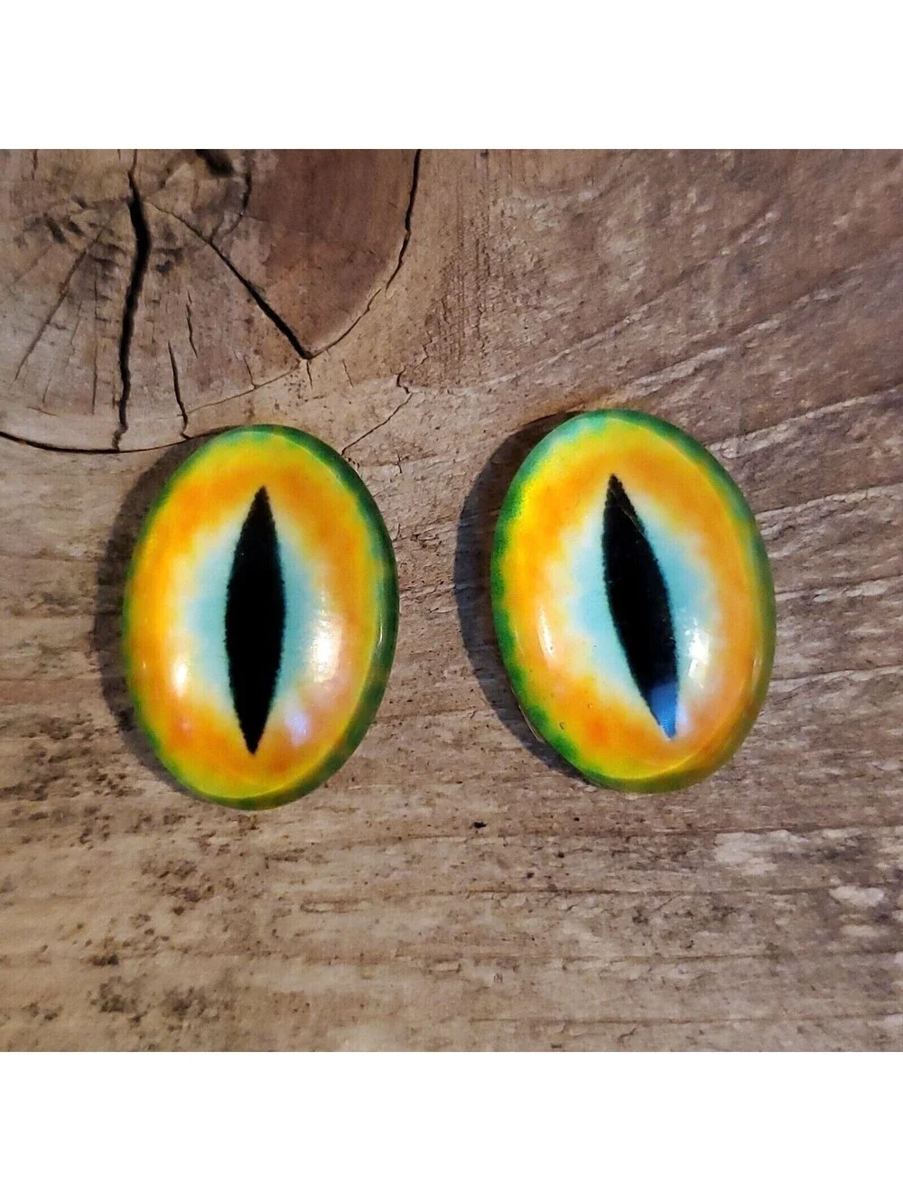 Dragon Eyes Black Orange Blue Green GoT Fan Glass Cabochons 18x13mm Oval 2 pcs